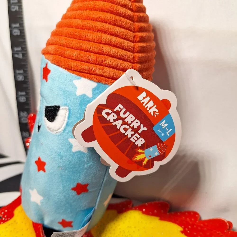 NWT Bark Firecracker 3 Pack Dog Toys = Furry Cracker +OK Boomer +Throwman Candle